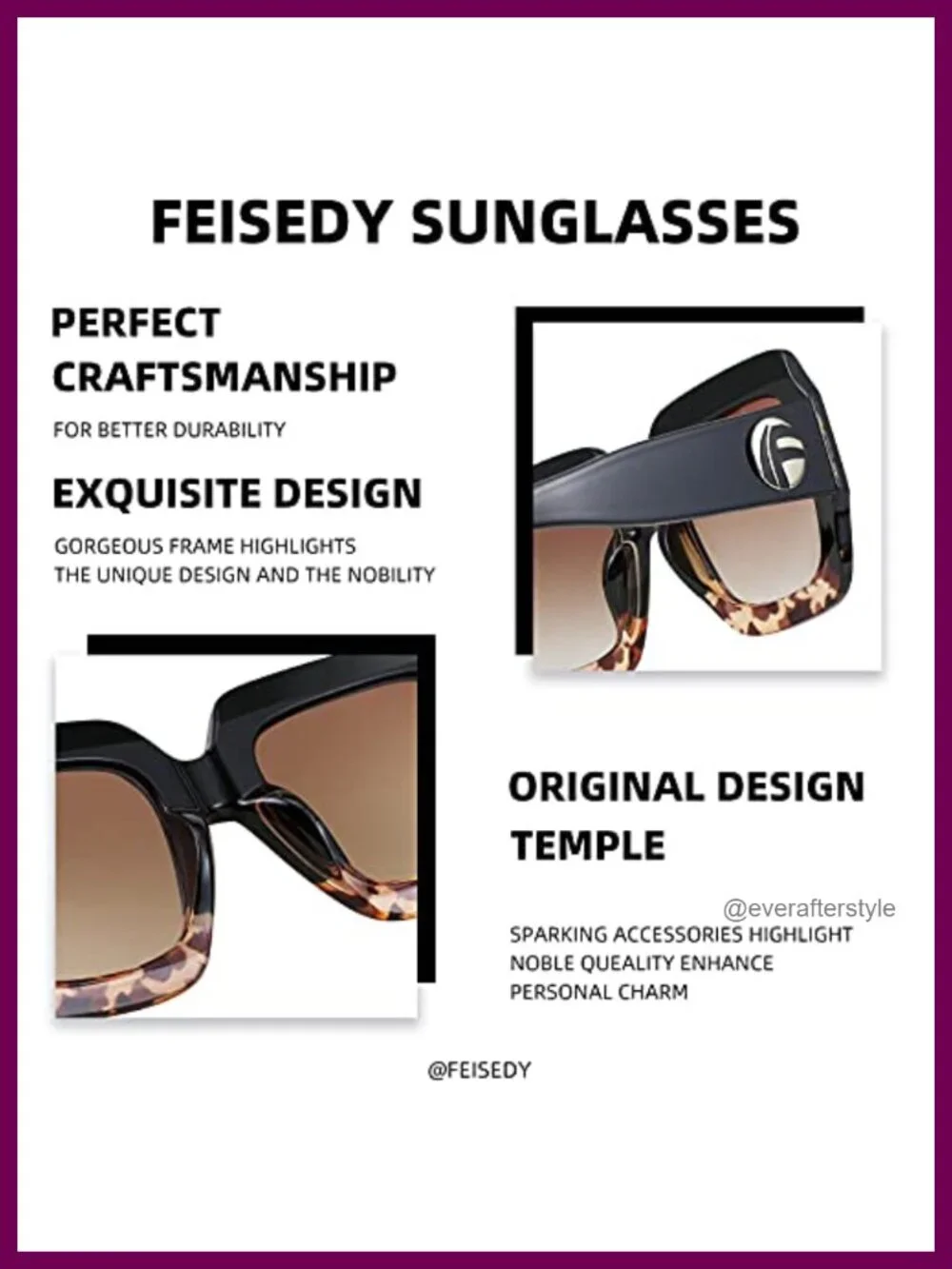 Retro Square Sunglasses Oversized Women Vintage Trendy Plastic Frame UV